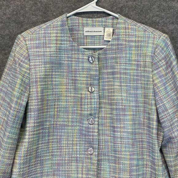 ALFRED DUNNER Jacket Women's Size 12 Pastel Blue Pink Purple Tweed Blazer Spring - Picture 1 of 15